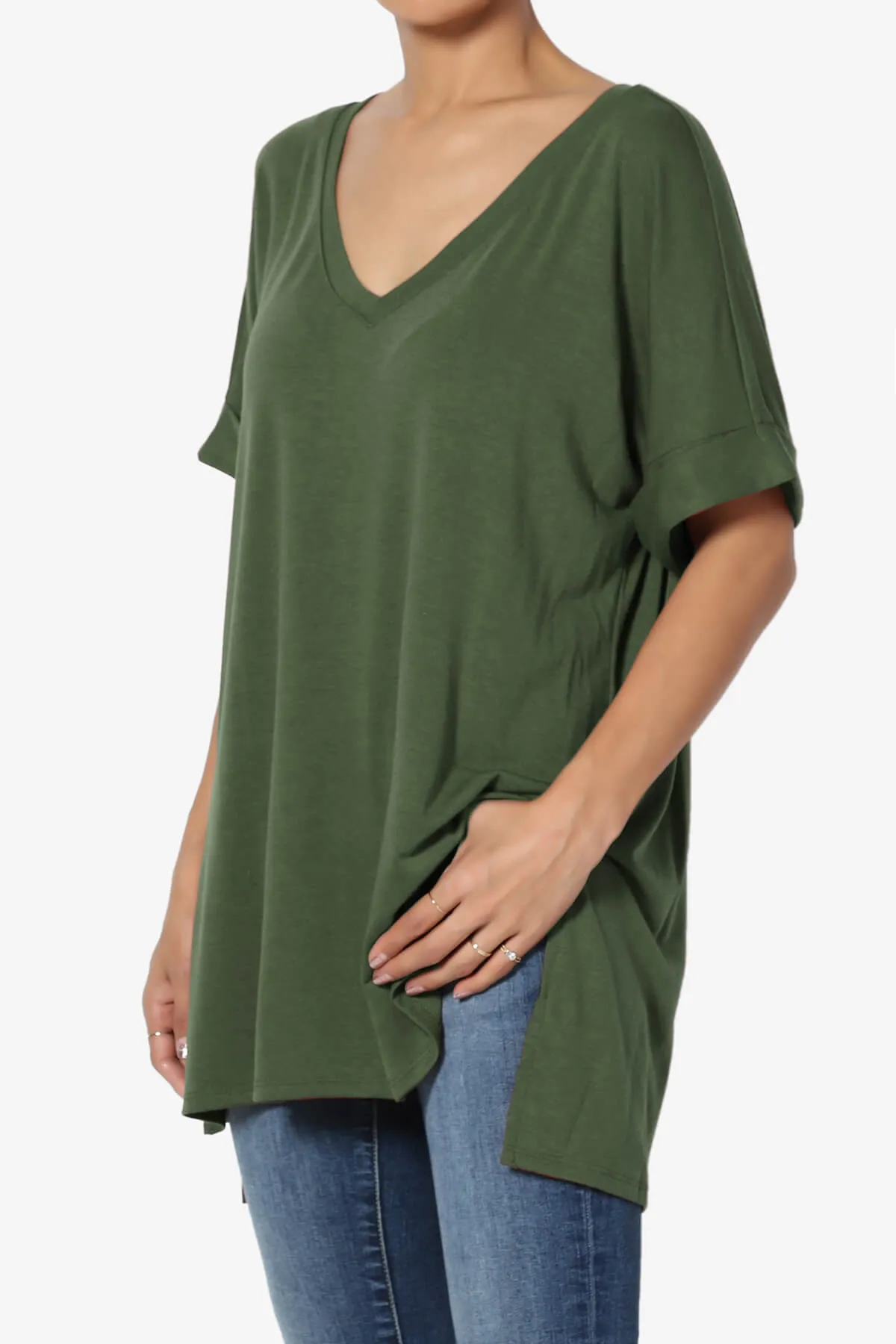 Onella V-Neck Rolled Short Sleeve Top PLUS