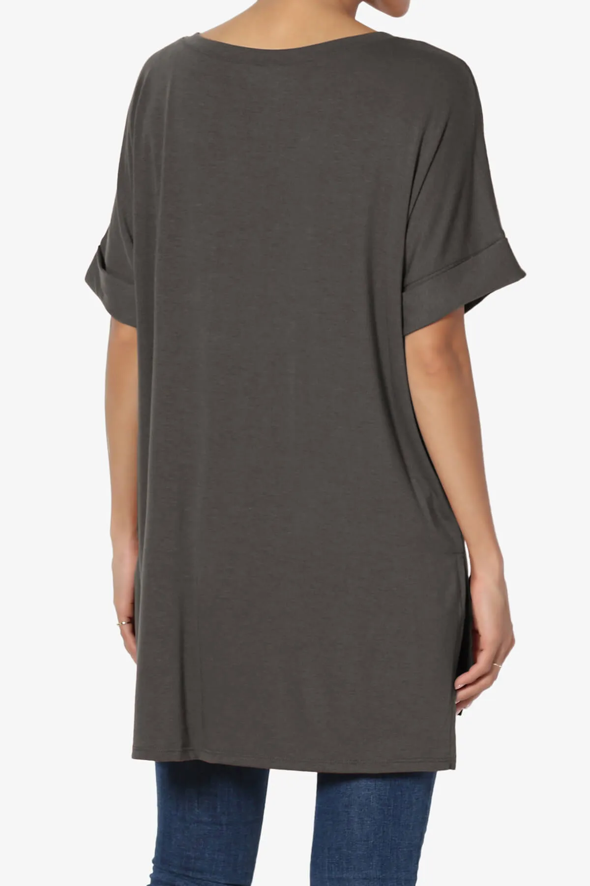 Onella V-Neck Rolled Short Sleeve Top PLUS