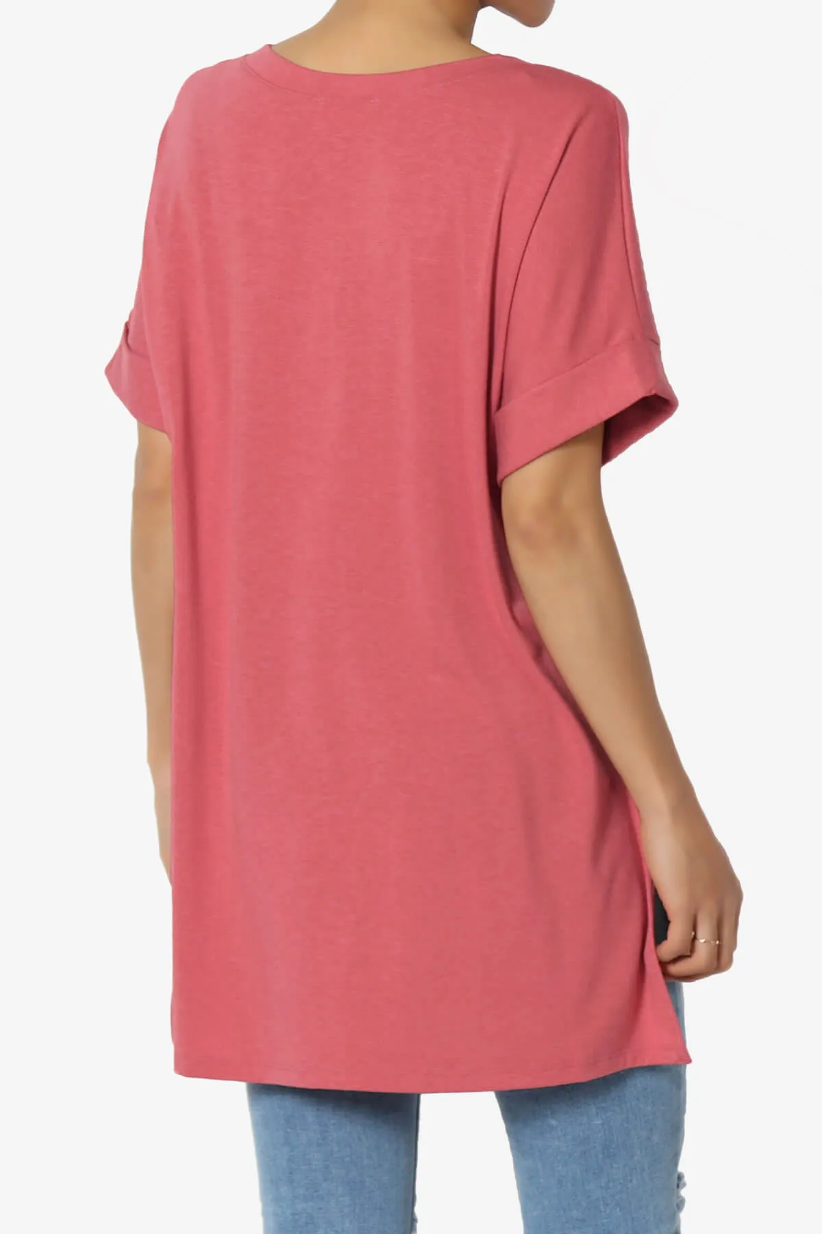 Onella V-Neck Rolled Short Sleeve Top PLUS