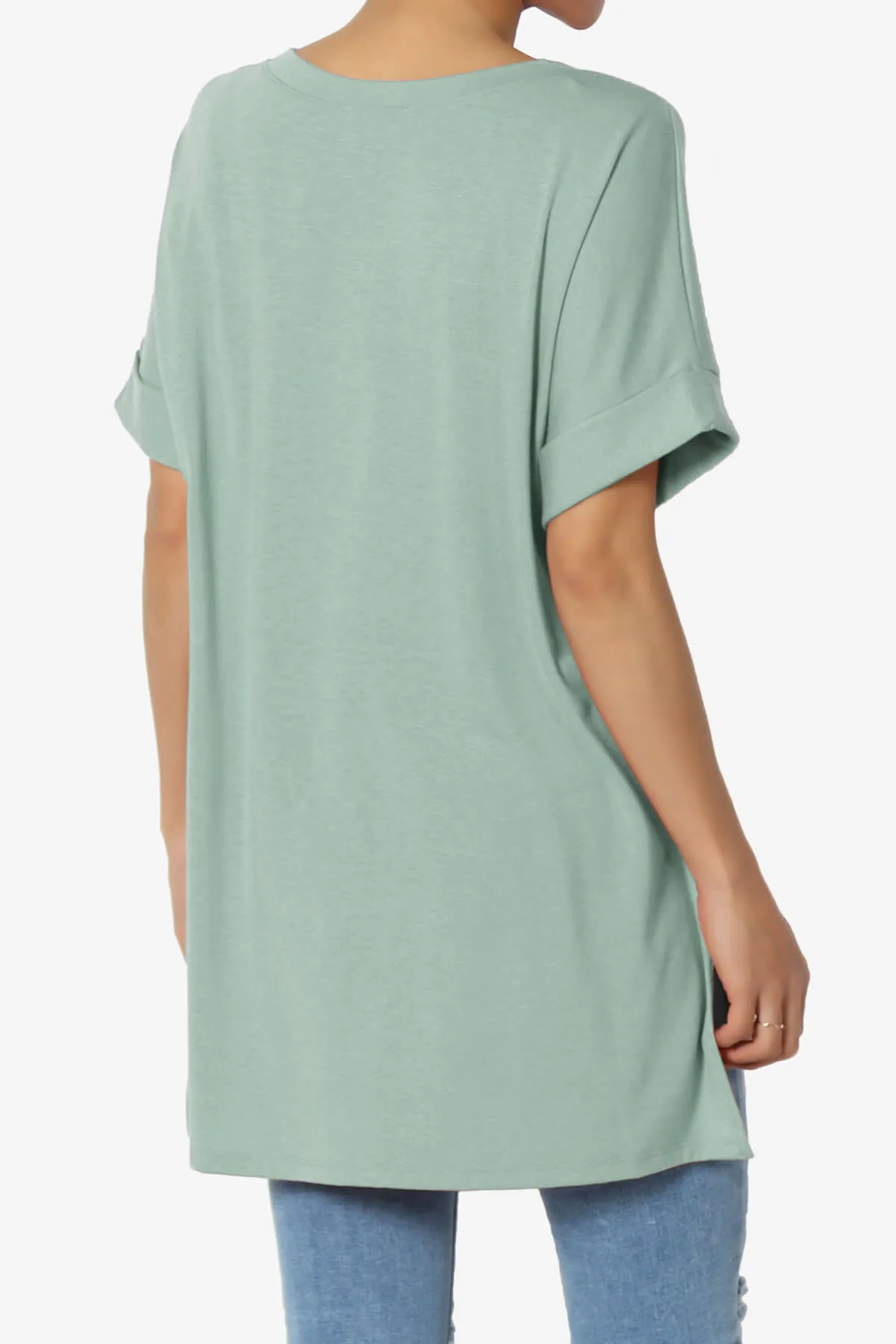 Onella V-Neck Rolled Short Sleeve Top PLUS