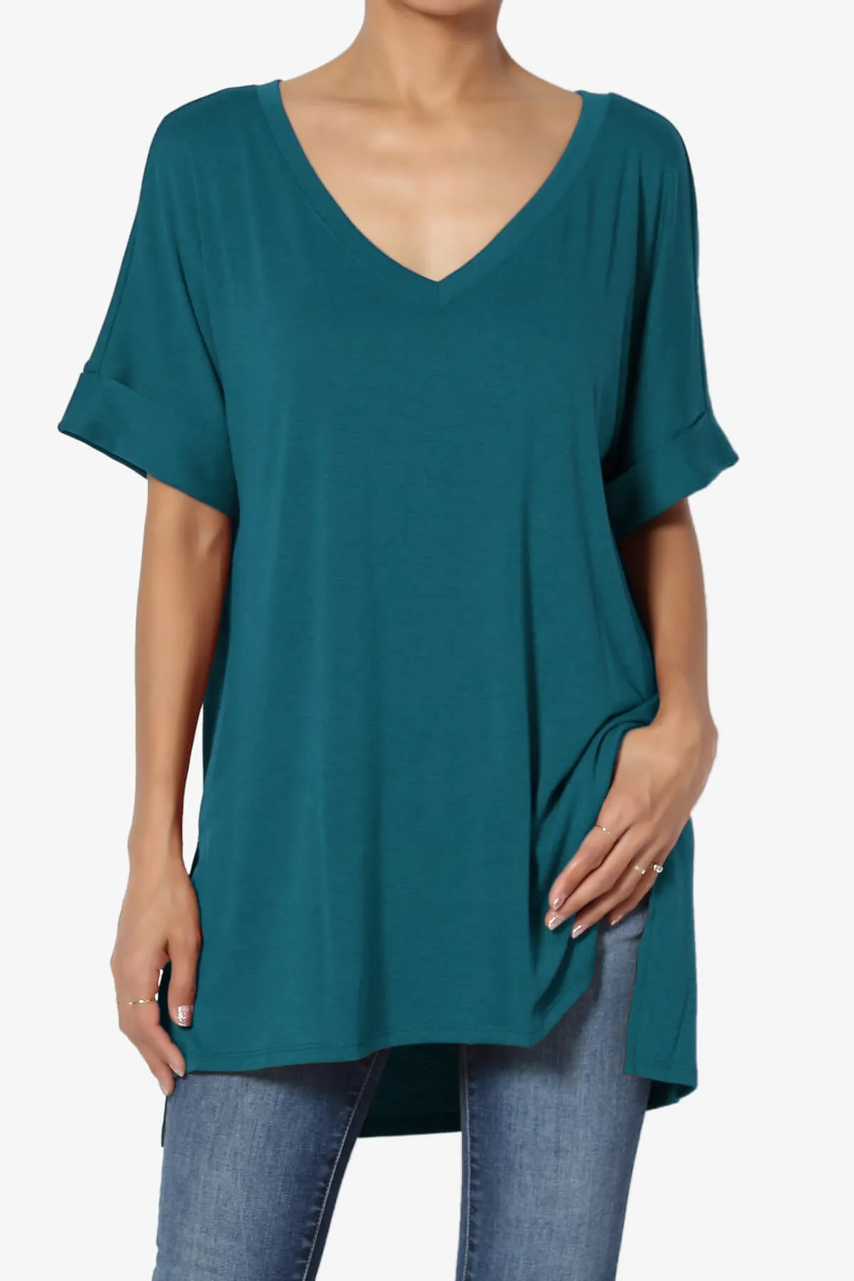 Onella V-Neck Rolled Short Sleeve Top PLUS