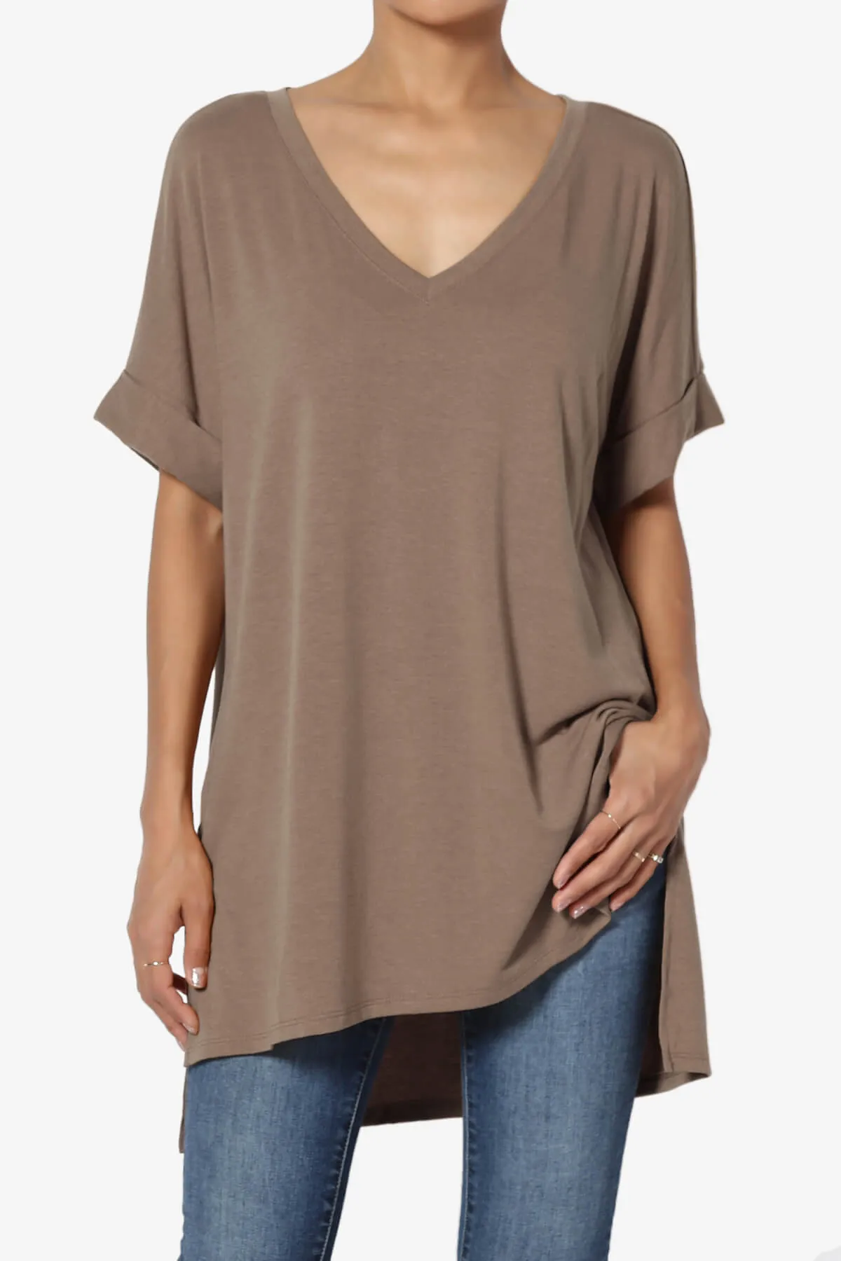 Onella V-Neck Rolled Short Sleeve Top PLUS