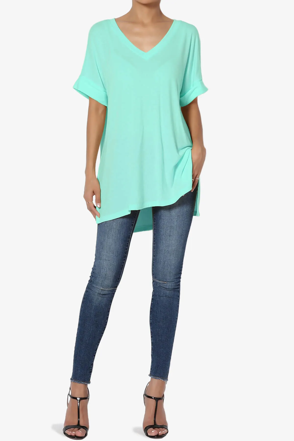 Onella V-Neck Rolled Short Sleeve Top PLUS