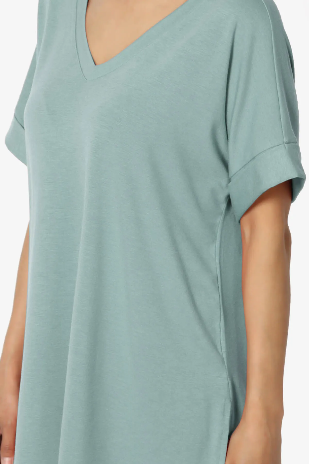 Onella V-Neck Rolled Short Sleeve Top PLUS