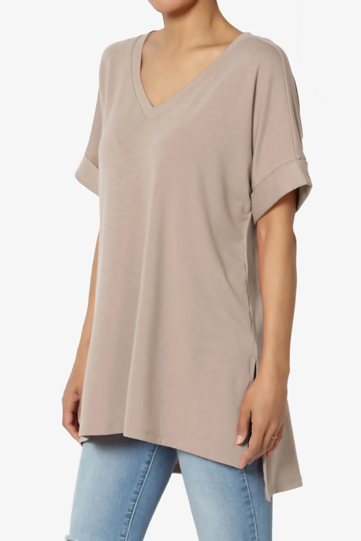 Onella V-Neck Rolled Short Sleeve Top PLUS