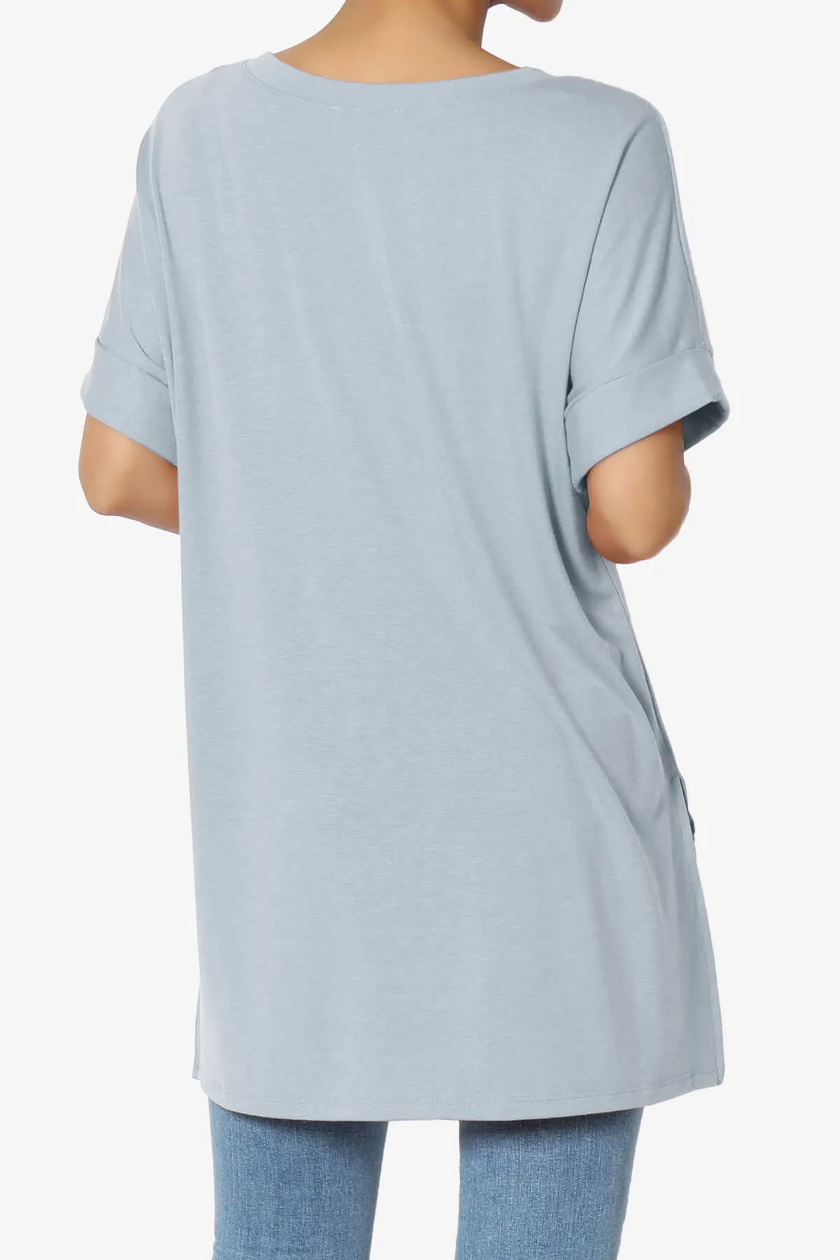 Onella V-Neck Rolled Short Sleeve Top PLUS