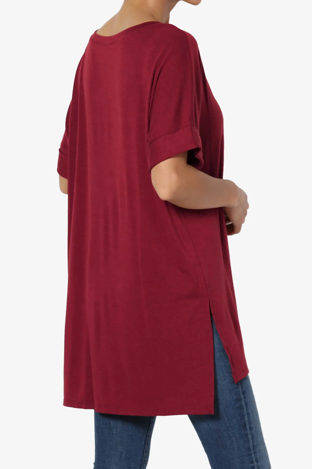 Onella V-Neck Rolled Short Sleeve Top PLUS