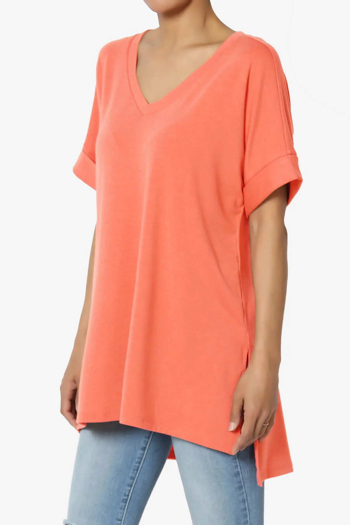 Onella V-Neck Rolled Short Sleeve Top PLUS