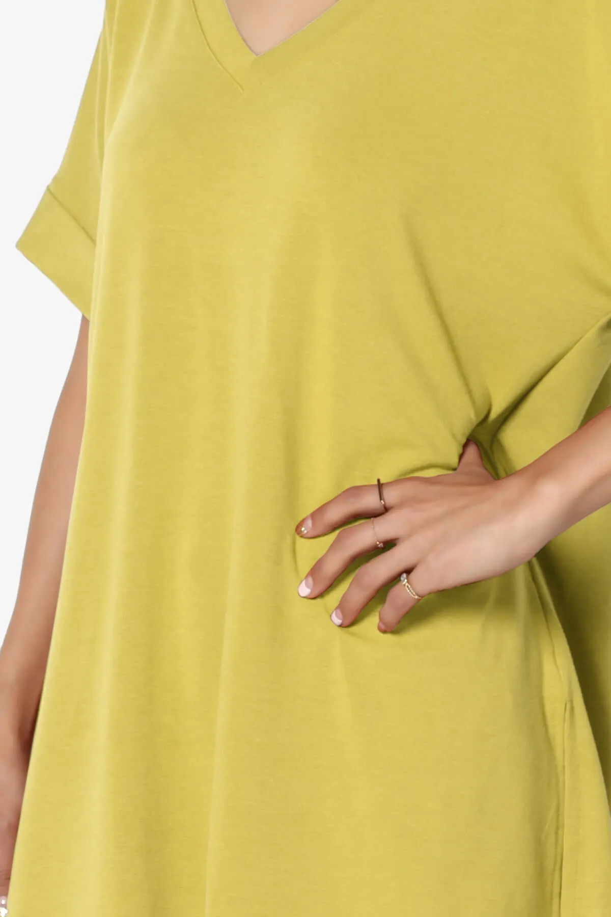 Onella V-Neck Rolled Short Sleeve Top PLUS