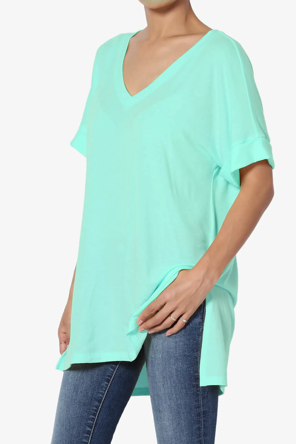 Onella V-Neck Rolled Short Sleeve Top PLUS