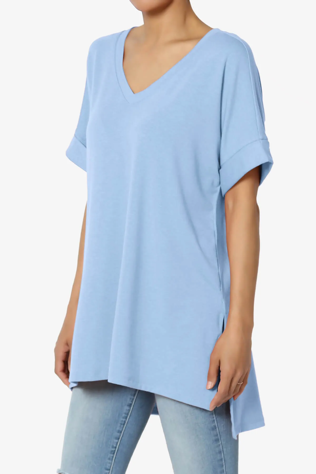 Onella V-Neck Rolled Short Sleeve Top PLUS