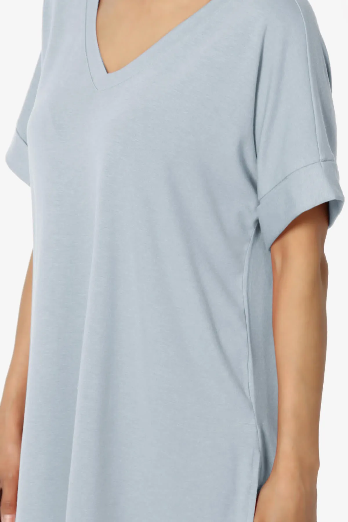 Onella V-Neck Rolled Short Sleeve Top PLUS