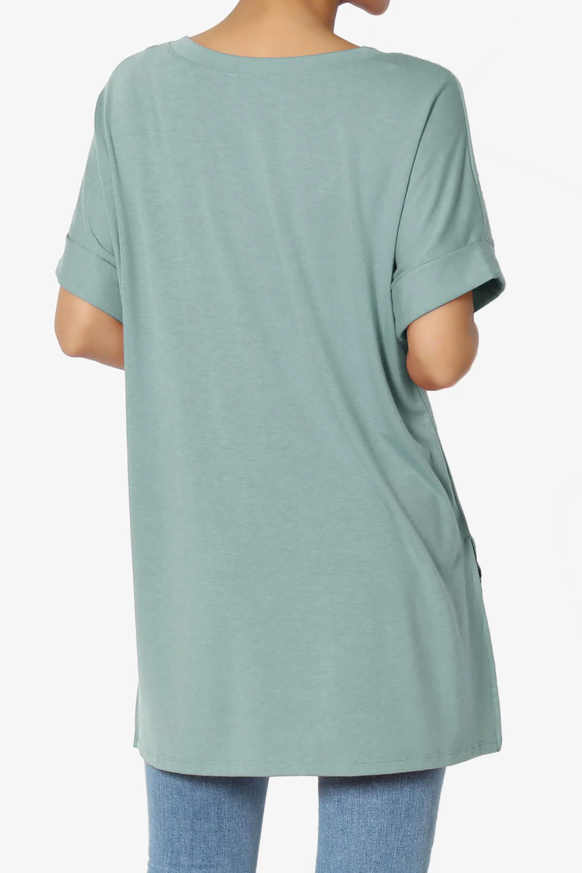 Onella V-Neck Rolled Short Sleeve Top PLUS
