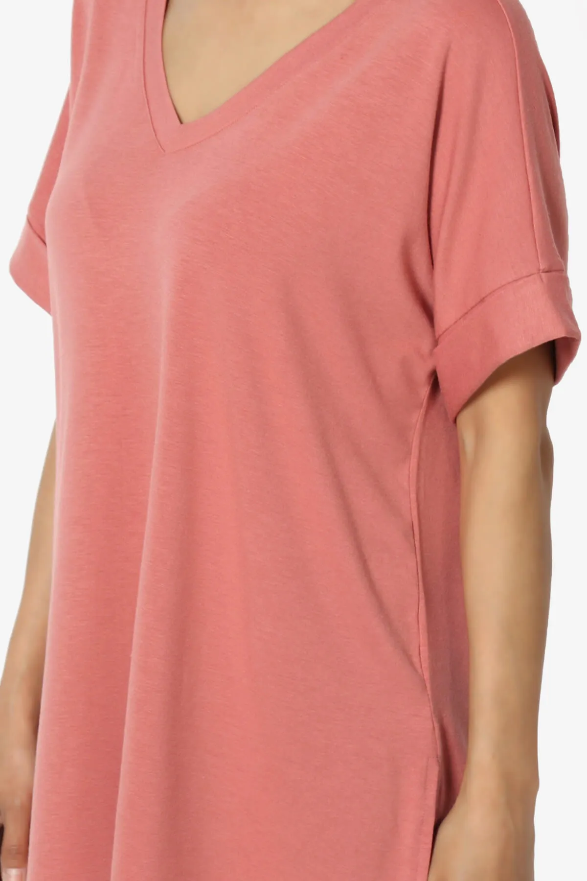 Onella V-Neck Rolled Short Sleeve Top PLUS