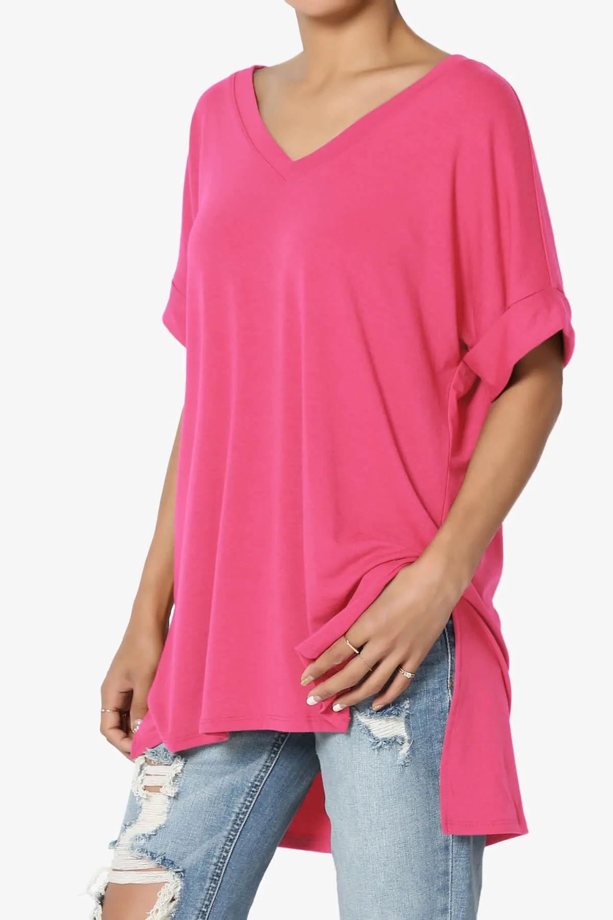 Onella V-Neck Rolled Short Sleeve Top PLUS
