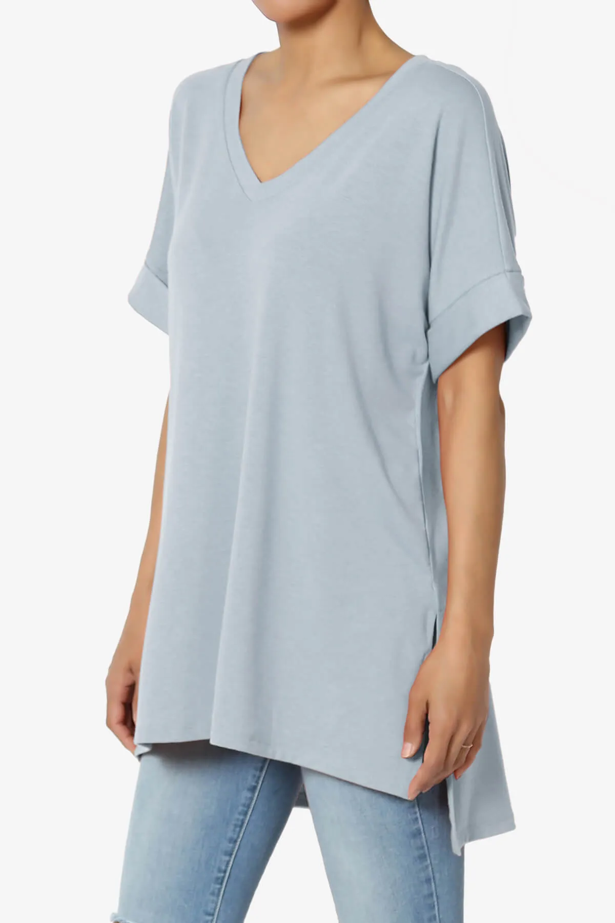Onella V-Neck Rolled Short Sleeve Top PLUS