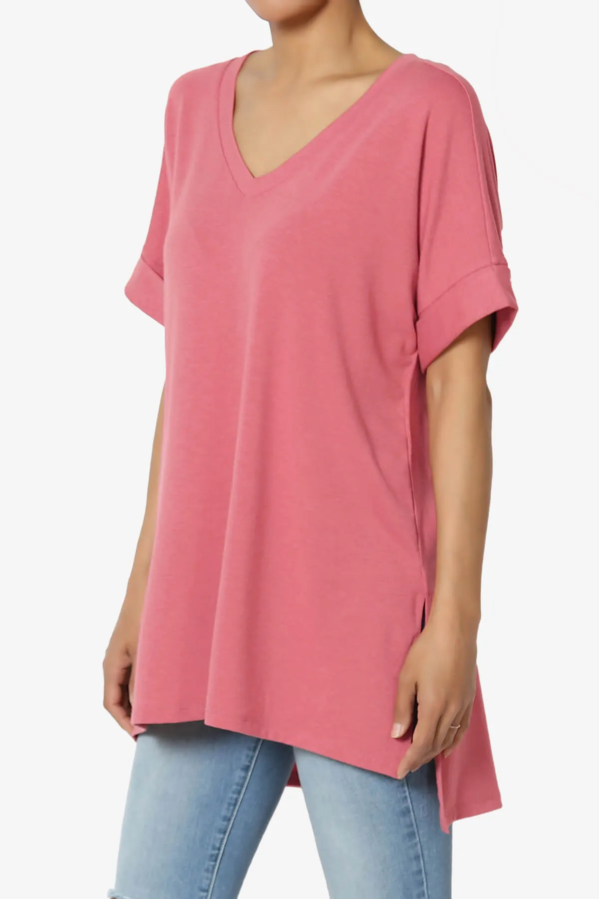 Onella V-Neck Rolled Short Sleeve Top PLUS