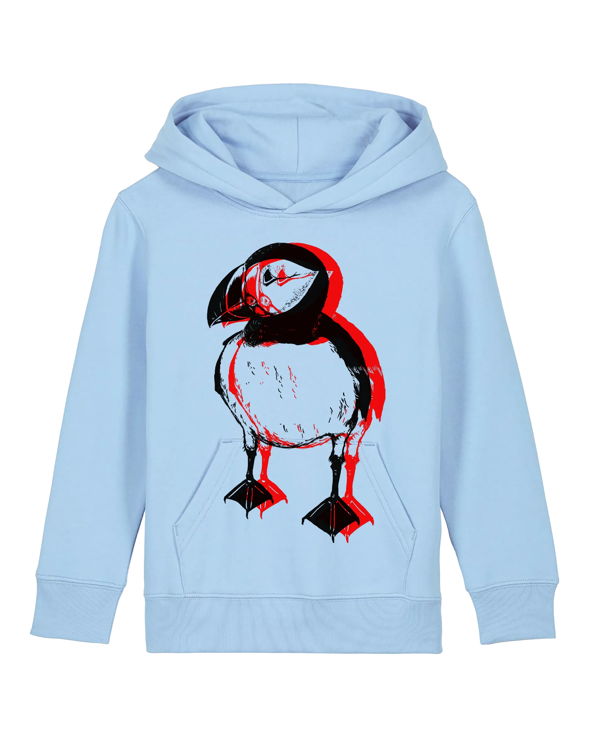 Organic Cotton Kids Hoodie | Double puffin on blue