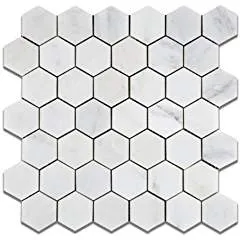 Oriental White - Eastern White Marble 2" Hexagon POLISHED Mosaic Tile - 6" X 6" Sample