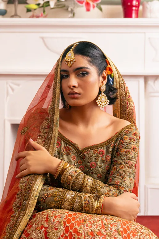 Pakistani Bridal Lehenga with Choli and Dupatta Dress