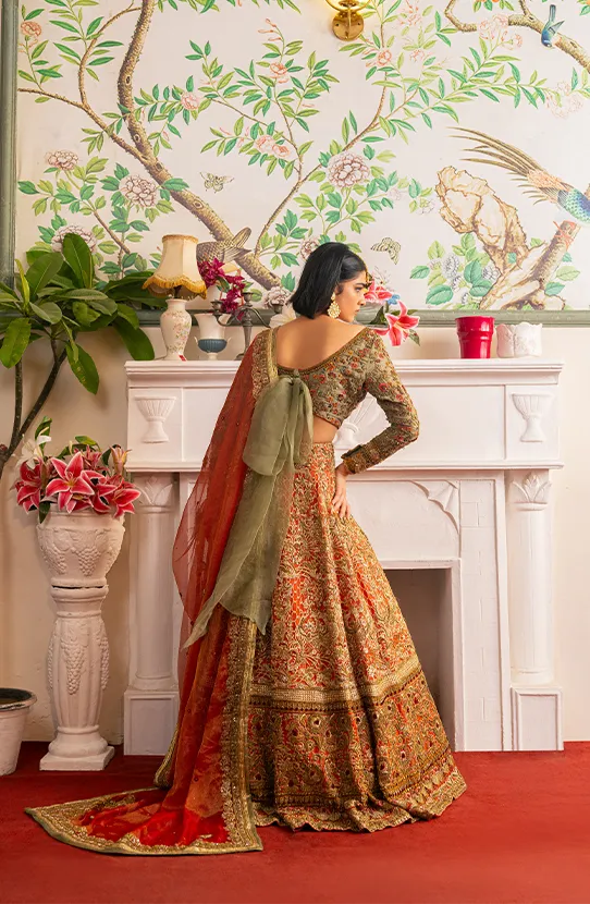 Pakistani Bridal Lehenga with Choli and Dupatta Dress