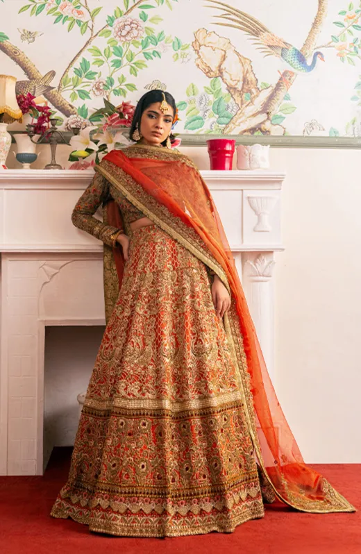 Pakistani Bridal Lehenga with Choli and Dupatta Dress