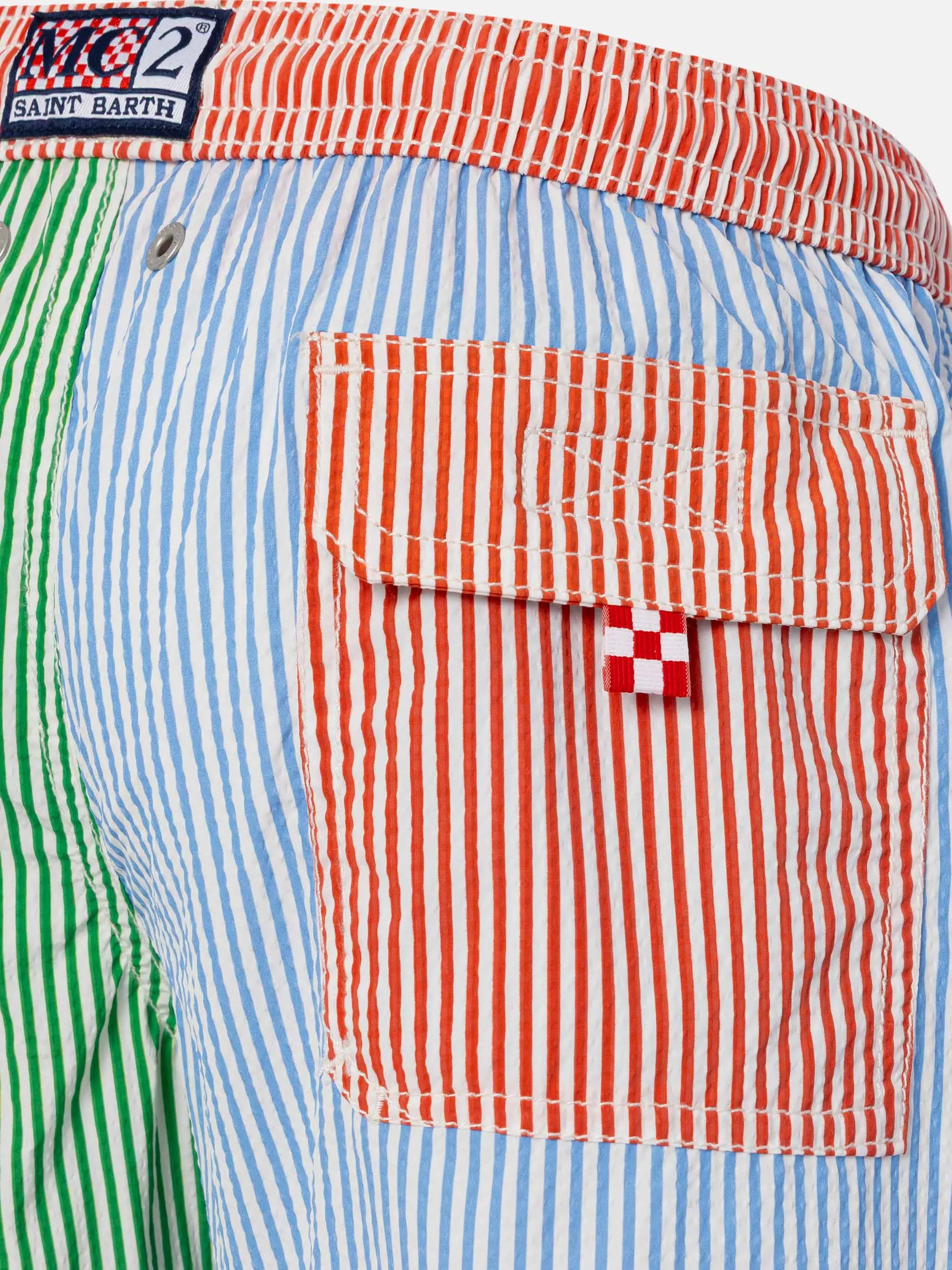 Patmos Jr seersucker striped mid-length swim shorts