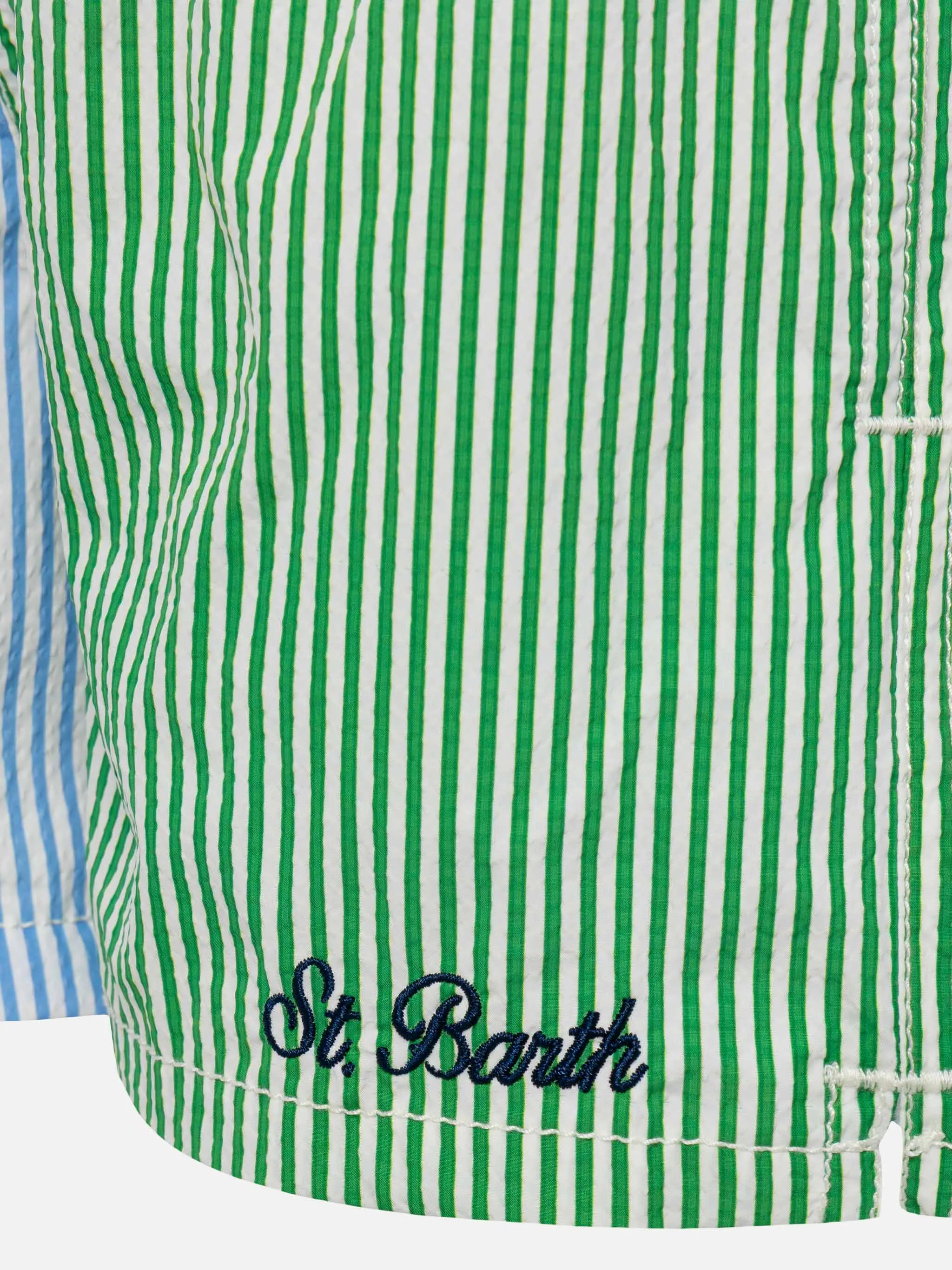 Patmos Jr seersucker striped mid-length swim shorts