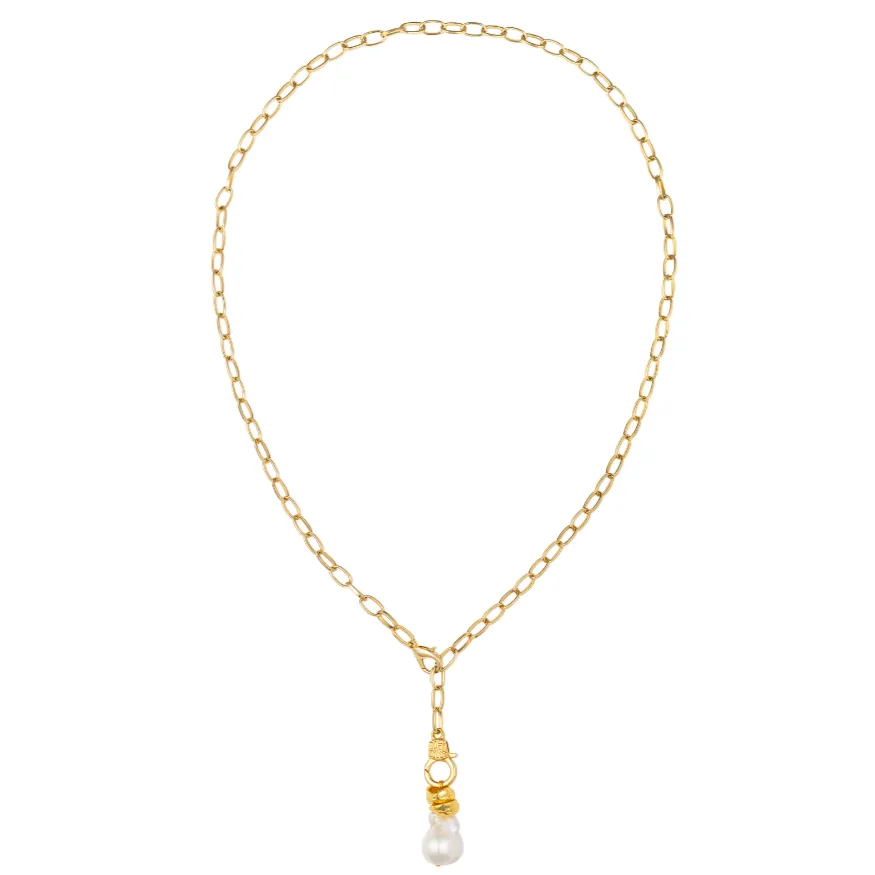 Pearl Drop Pendant on 24k Gold Vermeil Link Chain Necklace