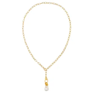 Pearl Drop Pendant on 24k Gold Vermeil Link Chain Necklace