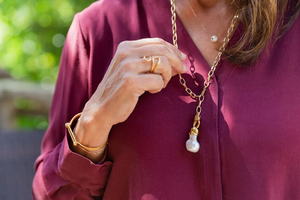 Pearl Drop Pendant on 24k Gold Vermeil Link Chain Necklace