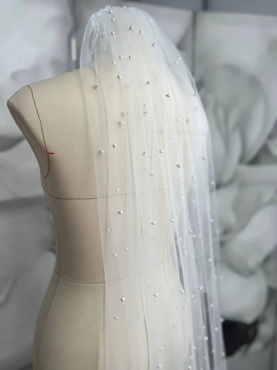 Pearl tulle veil