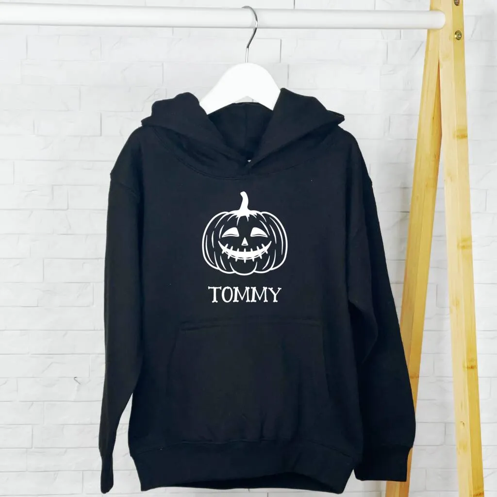 Personalised Pumpkin Bones Kids Halloween Hoodie