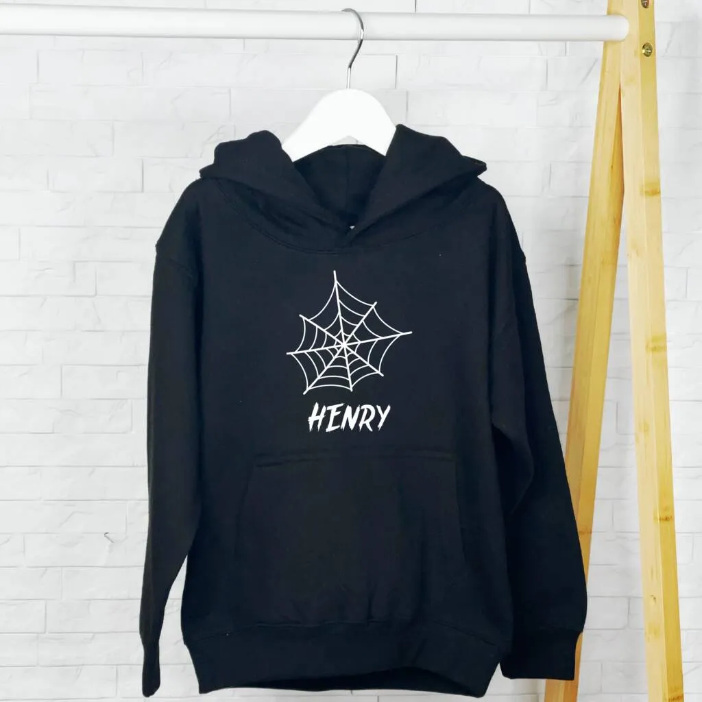 Personalised Spider Web Kids Halloween Hoodie