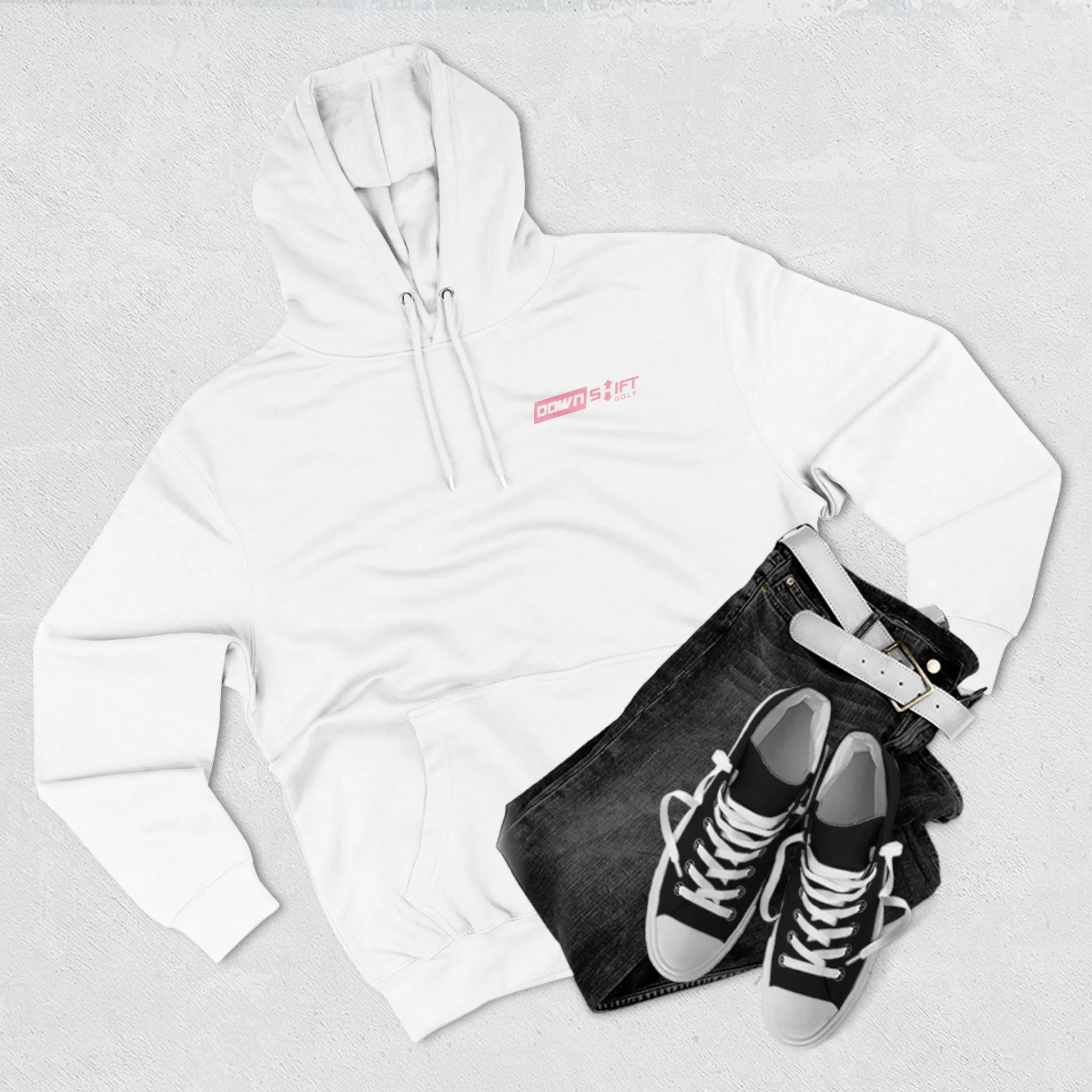 Pink Fire Downshift Logo Three-Panel Fleece Hoodie