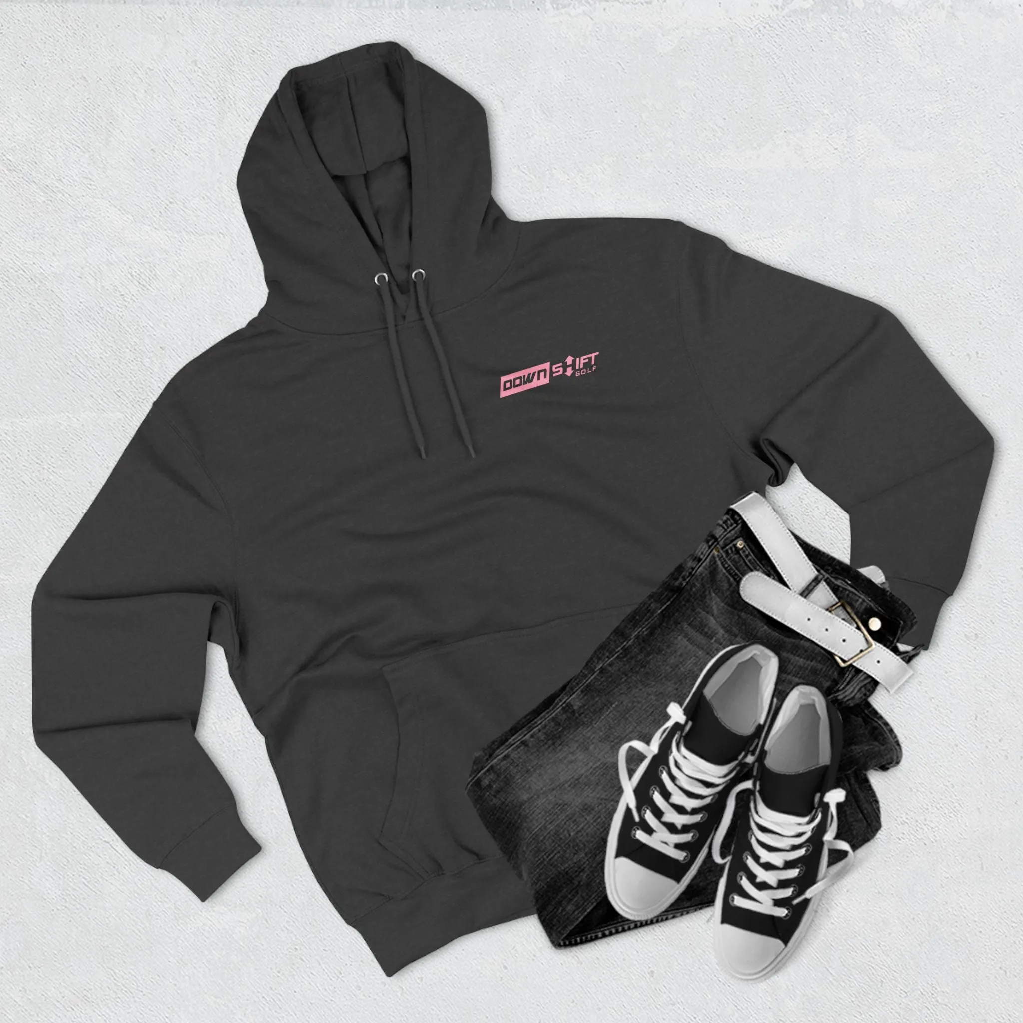 Pink Fire Downshift Logo Three-Panel Fleece Hoodie