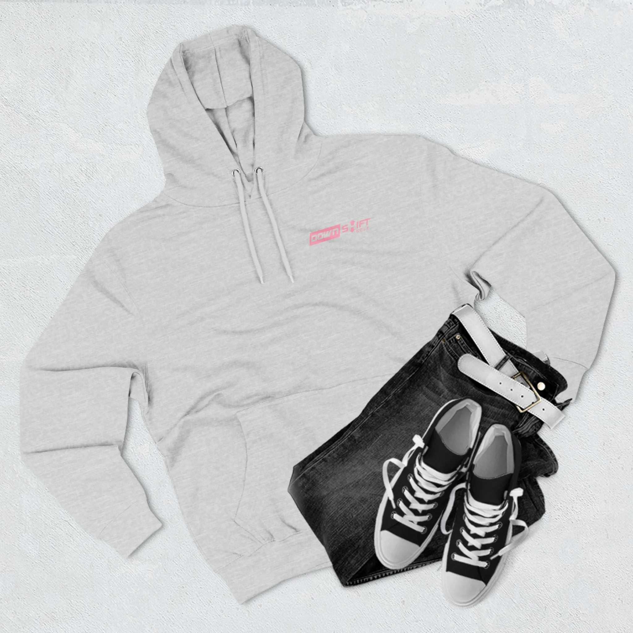 Pink Fire Downshift Logo Three-Panel Fleece Hoodie
