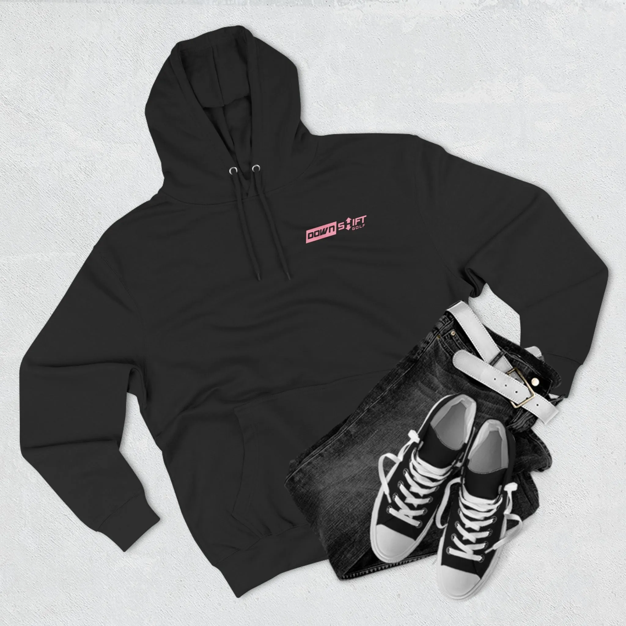 Pink Fire Downshift Logo Three-Panel Fleece Hoodie