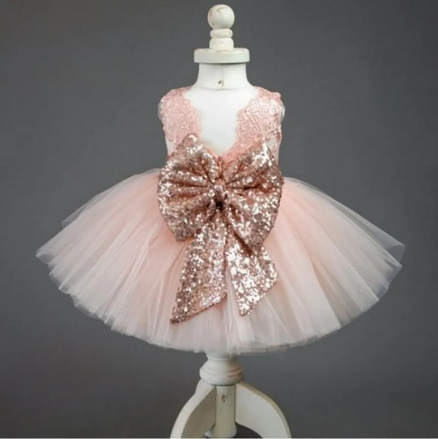 Pink Lace Tulle Bowknot Applique Flower Girl Dresses, Lovely Tutu Dresses, FGS004