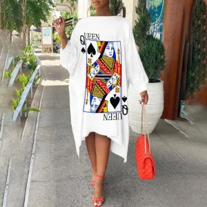 Poker Pattern Long Sleeve Loose Dress