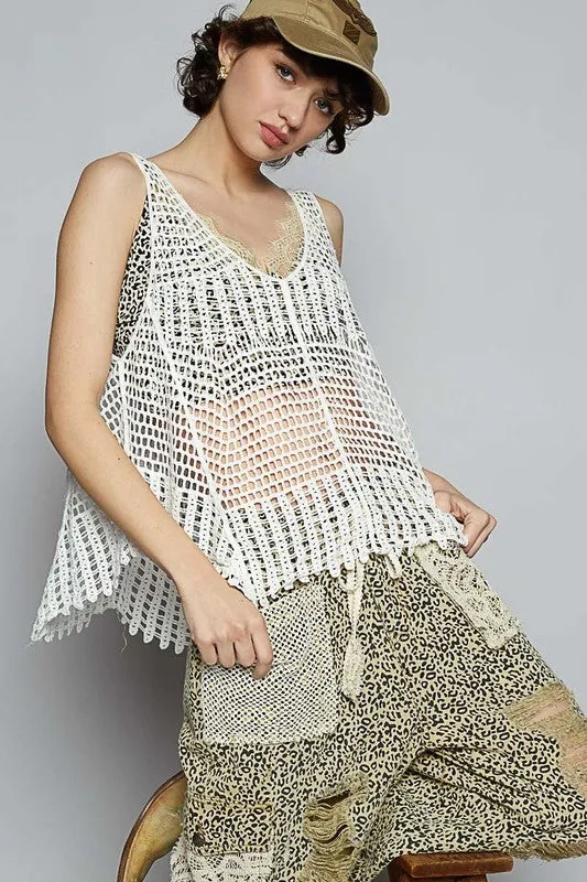 POL V-Neck Sleeveless Woven Crochet Knit Cover Up