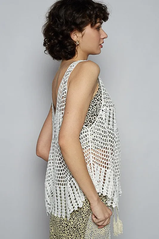 POL V-Neck Sleeveless Woven Crochet Knit Cover Up