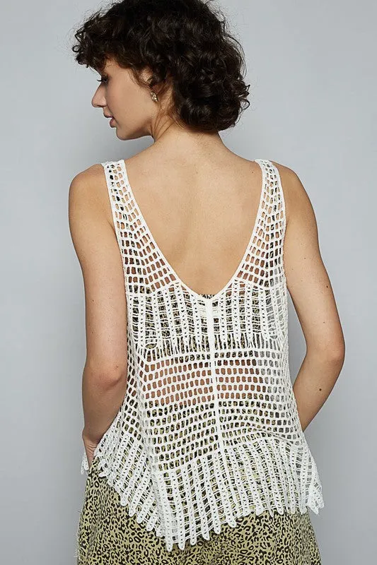 POL V-Neck Sleeveless Woven Crochet Knit Cover Up