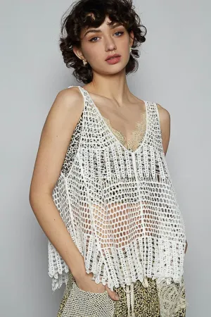 POL V-Neck Sleeveless Woven Crochet Knit Cover Up