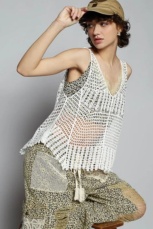 POL V-Neck Sleeveless Woven Crochet Knit Cover Up