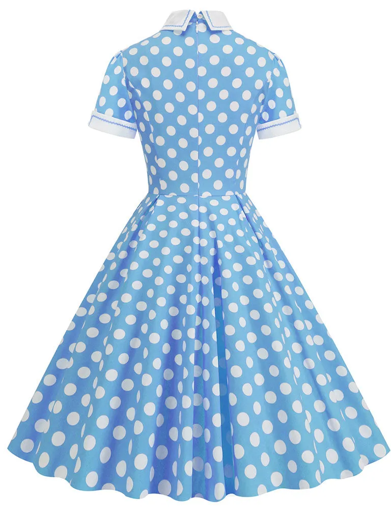 Polka Dots Peter Pan Collar 1950S Dress With Pockets