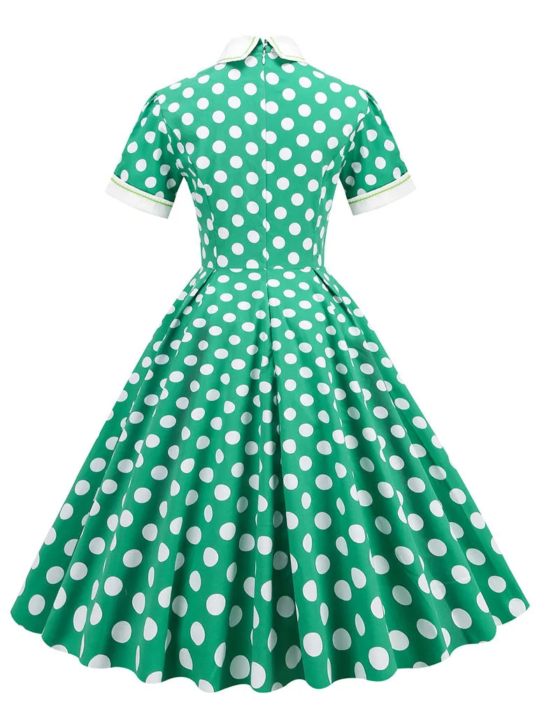 Polka Dots Peter Pan Collar 1950S Dress With Pockets