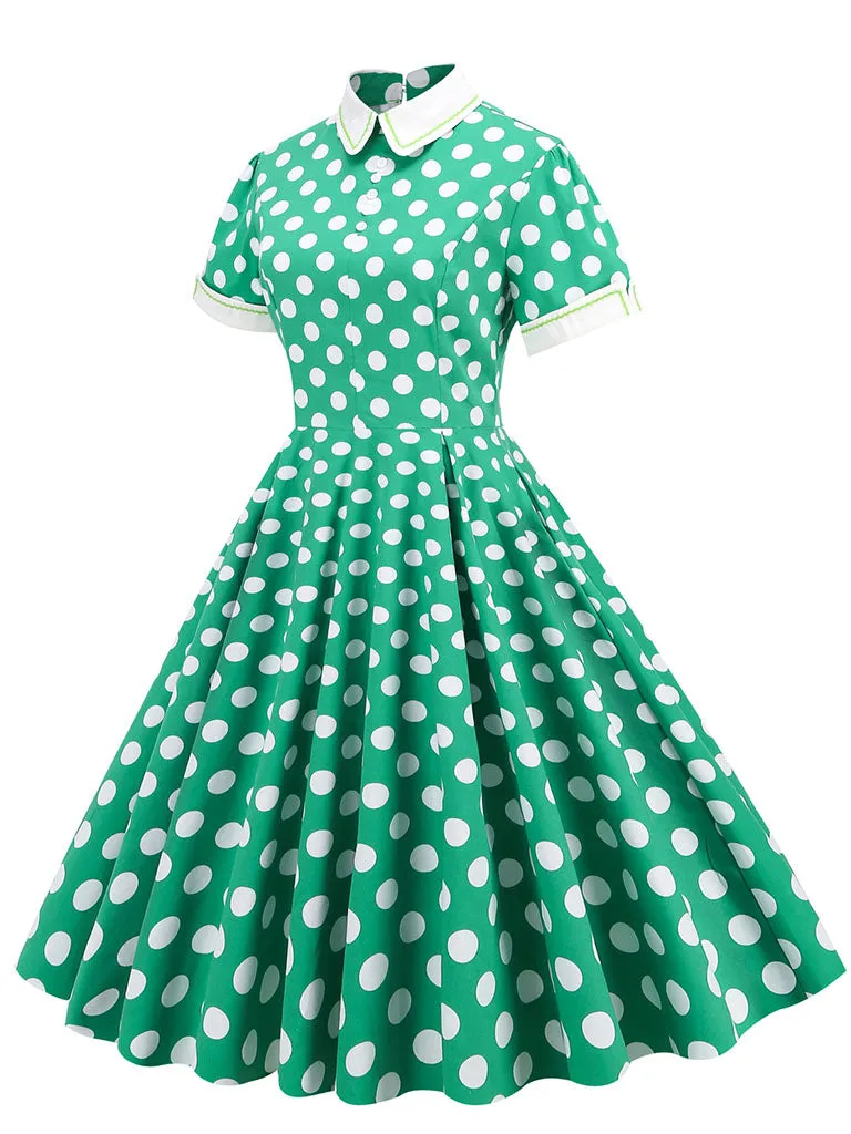 Polka Dots Peter Pan Collar 1950S Dress With Pockets