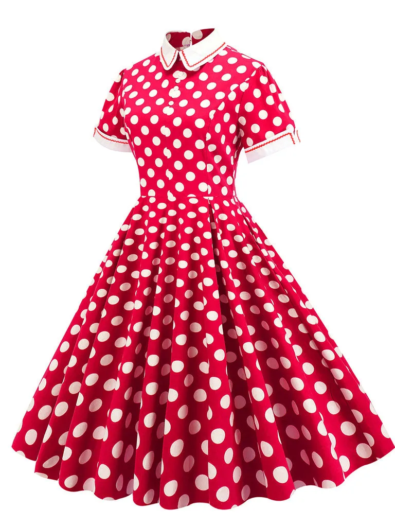 Polka Dots Peter Pan Collar 1950S Dress With Pockets
