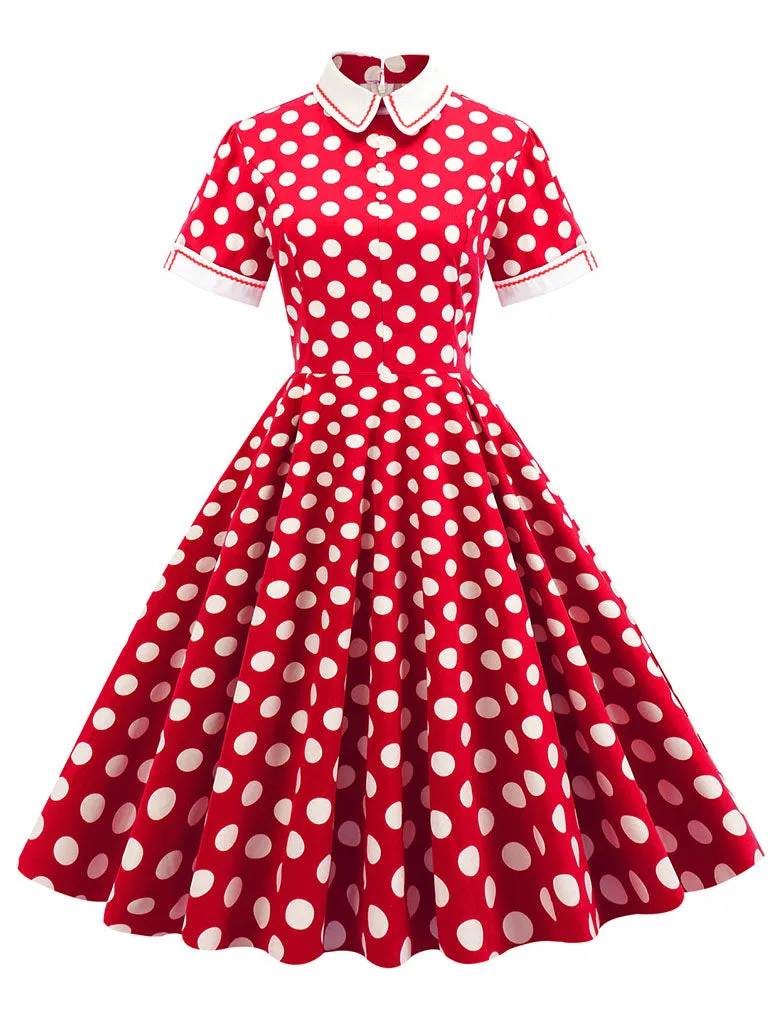 Polka Dots Peter Pan Collar 1950S Dress With Pockets